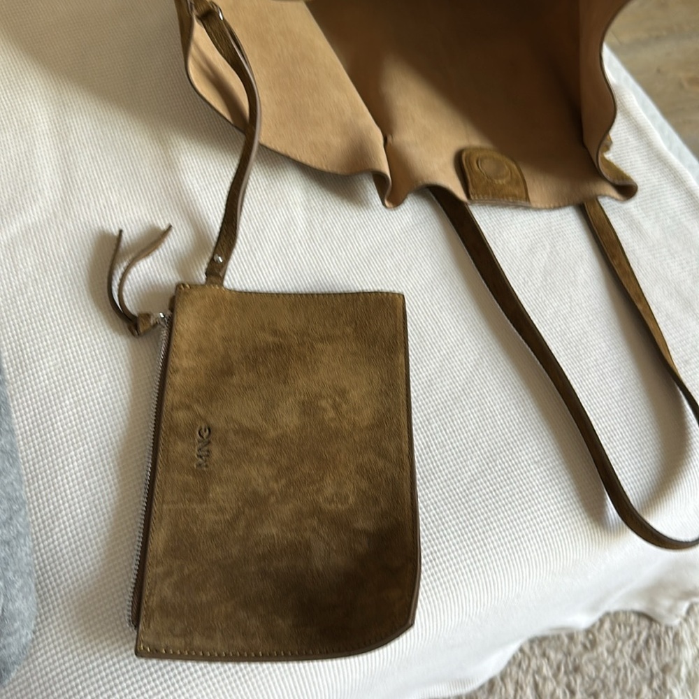 👒 MANGO 👒 SUEDE LEATHER SHOPPER BAG TOBACCO BROWN - Picture 11 of 12
